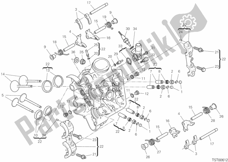 All parts for the Horizontal Cylinder Head of the Ducati Multistrada 1260 Enduro Touring USA 2019